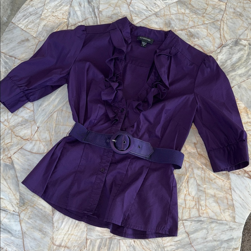 Bebe‎ Deep Purple Ruffle Top Small - Picture 8 of 14